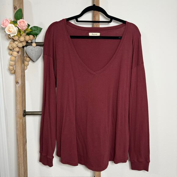 Madewell Long Sleeve V Neck Maroon Shirt Size Medium - Picture 1 of 9